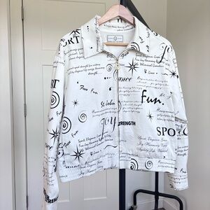 St. John Sport Jacket Women's Black White Script Bomber Full Zip Logo Lined Sz M